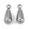 304 Stainless Steel Pendants, Teardrop Charm, Stainless Steel Color, 13x5mm, Hole: 2mm