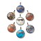 Mixed Gemstone Pendants, with Platinum Tone Brass Findings, Flat Round with Glasses, 32~32.5x27.5x9mm, Hole: 6.5x5mm