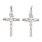 Rhodium Plated 925 Sterling Silver Pendants, Religion Jesus Cross with 925 Stamp, Real Platinum Plated, 32x19x5mm, Hole: 3x4mm