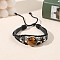 Natural Tiger Eye Flat Round Link Multi-strand Bracelets, PU Leather Braided Triple Layer Bracelets for Men Women, Inner Diameter: 2-1/8~2-1/2 inch(5.5~6.5cm)