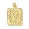 Rack Plating Brass Pendants, Long-Lasting Plated, Lead Free & Cadmium Free, Square with Letter Charms, Letter V, 24x17x2.5mm, Hole: 4x3.5mm