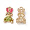 Alloy Enamel Pendants, Rabbit Charm, Golden, Deep Pink, 20x10x3.5mm, Hole: 2mm