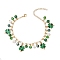 Saint Patrick's Day Glass Beaded Charm Bracelets, Alloy Enamel Clover Charm Bracelets, Golden, 7-3/8 inch(18.7cm)