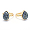 Electroplate Natural Druzy Quartz Crystal Finger Rings, with Eco-Friendly Brass Findings, Lead Free & Cadmium Free, Long-Lasting Plated, Flat Round, Size 7, Real 18K Gold Plated, Cornflower Blue, 17mm