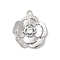 Brass Glass Pendants, Flower, Real Platinum Plated, Clear, 20x17.5x3mm, Hole: 1.6mm