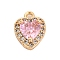 Brass Micro Pave Cubic Zirconia Charms, Real 18K Gold Plated, Heart, Pink, 10x7.5x3.5mm, Hole: 1mm