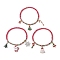 3Pcs 3 Styles Christmas Theme Glass Beaded Stretch Bracelet Sets for Women, Alloy Enamel Christmas Tree & Santa Claus & Snowflake Charm Stackable Bracelets, Red, Inner Diameter: 2-1/4 inch(5.7cm), 1pc/style