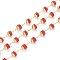 Handmade Glass Beaded Chains, with Brass Findings, Long-Lasting Plated, Rondelle, Faceted, Soldered, Golden, Red, 4mm, about 32.8 Feet(10m)/roll