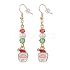 Enamel Christmas Theme Charm with Glass Pearl Dangle Earrings EJEW-JE04961-3