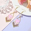 Arrow Tassel Glass Seed with Natural Rose Quartz Dangle Earrings EJEW-MZ00146-2