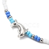 Tibetan Style Alloy Dolphin & Seed Beaded Stretch Anklet for Women AJEW-AN00558-2