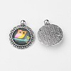 Antique Silver Alloy Pendant Cabochon Bezel Settings and Owl Printed Glass Cabochons TIBEP-X0180-B18-2