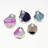 Plated Natural Striped Agate/Banded Agate Pendants G-Q469-01-1