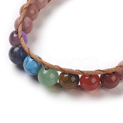 Natural Rhodonite Cord Beaded Bracelets BJEW-E351-02C-1