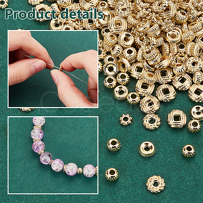 PandaHall Elite 300Pcs 6 Style Rack Plating Alloy Spacer Beads FIND-PH0018-16-1