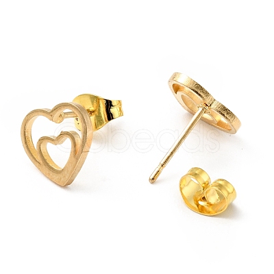 Double Heart Stud Earrings with 316 Stainless Steel Pins and Crystal Rhinestone Pendant SJEW-F218-02G-1