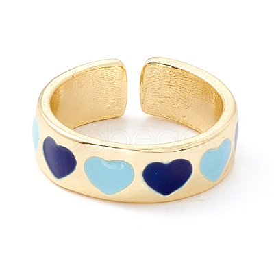 Heart Pattern Enamel Cuff Ring for Girl Women RJEW-Z010-02LG-RS-1