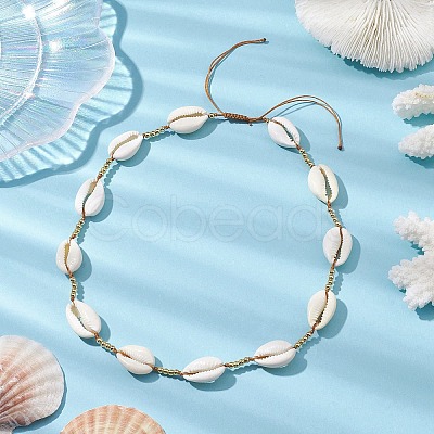 Adjustable Nylon Thread Shell Beads with Brass Kids Necklaces NJEW-JN04796-1