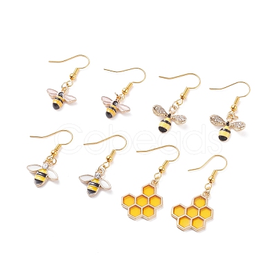 Bee Theme Enamel Dangle Earrings EJEW-JE04808-1