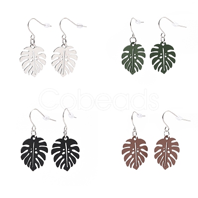 4 Pairs 4 Color Alloy Enamel Tropical Leaf Dangle Earrings EJEW-JE05105-1