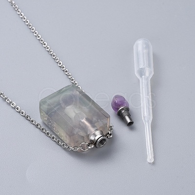 Natural Gemstone Perfume Bottle Pendant Necklaces NJEW-F251-08-1