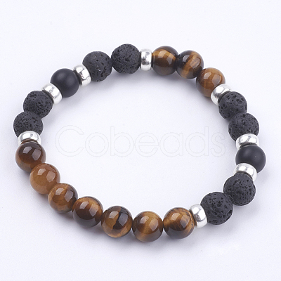 Natural Lava Rock and Gemstone Stretch Bracelets BJEW-JB03634-1