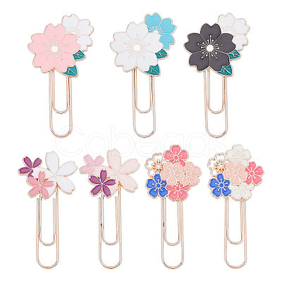 Globleland 7 Pcs 7 Style Rose Gold Tone Zinc Alloy Enamel Bookmarks AJEW-GL0001-88-1