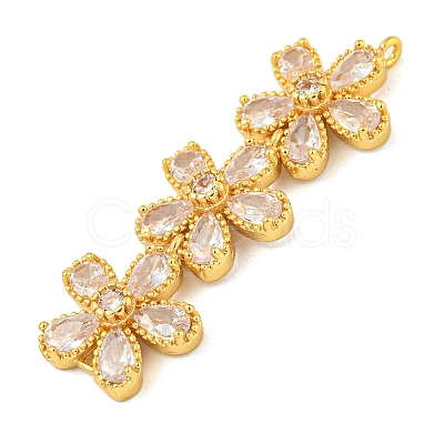 Brass Pave Clear Cubic Zirconia Three Flower Links Connector Charms KK-P277-51G-1