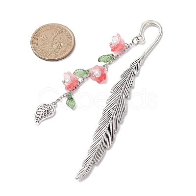 4Pcs 4 Colors Alloy Feather Bookmarks AJEW-TA00024-1