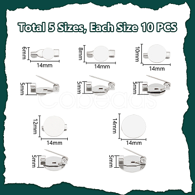 Unicraftale 50Pcs 5 Style 316 Surgical Stainless Steel Brooch Base Settings STAS-UN0053-58-1