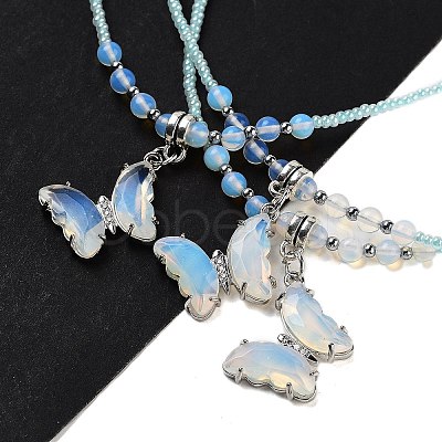 Opalite Faceted Butterfly  Pendant Necklaces NJEW-G143-01C-1