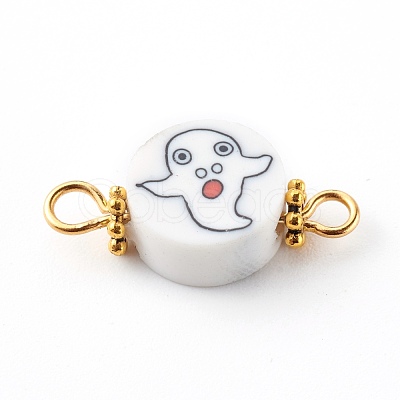 Halloween Flat Round with Ghost Polymer Clay Links Connectors PALLOY-JF00726-1