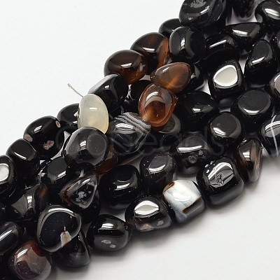 Dyed Natural Black Agate Nuggets Beads Strands G-P092-33-1