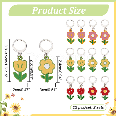 Alloy Enamel Flower Pendant Locking Stitch Markers HJEW-PH01869-1