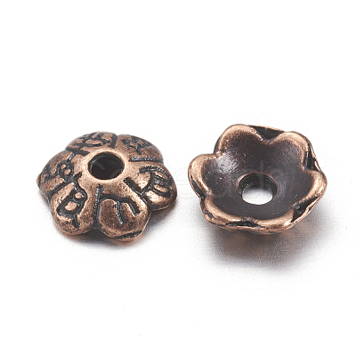 6-Petal Tibetan Style Alloy Flower Bead Caps TIBEB-P002-03R-NR-1