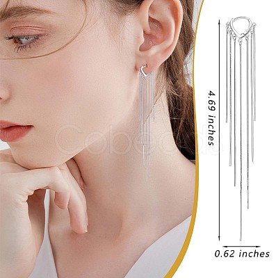 Anti-Tarnish Rhodium Plated 925 Sterling Silver Chain Tassel Dangle Hoop Earrings JE1038A-1