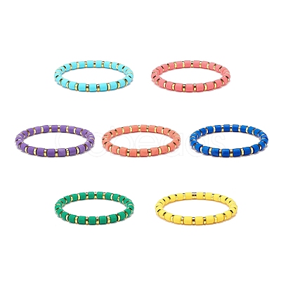 7Pcs 7 Colors Column Polymer Clay Stretch Beaded Bracelets BJEW-JB08764-1