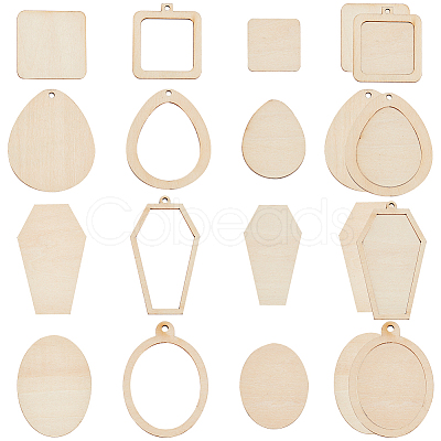 PandaHall Elite 16 Sets 4 Style Unfinished Wood Pendant & Cutout Set WOOD-PH0009-51-1