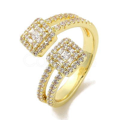 Rack Plating Brass Micro Pave Cubic Zirconia Cuff Rings RJEW-H228-12G-1