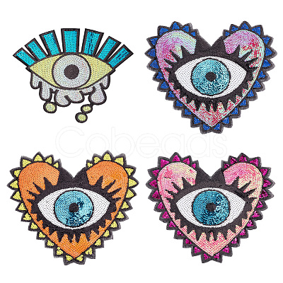 Nbeads 4Pcs 4 Style Sequin Iron on/Sew on Patches PATC-NB0001-03-1