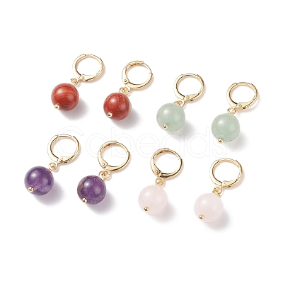 Round Gemstone Dangle Hoop Earrings EJEW-JE04966-1