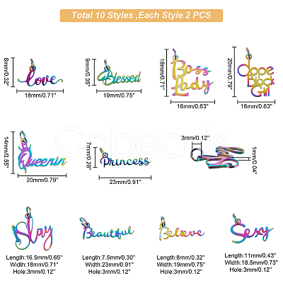DICOSMETIC 20Pcs 10 Style Ion Plating(IP) 201 Stainless Steel Pendants STAS-DC0008-41-1