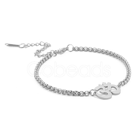 Stainless Steel Om Aum Ohm Link Bracelet with Box Chains CHAK-PW0001-056P-1