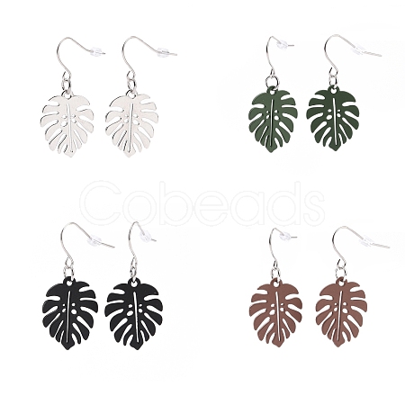 4 Pairs 4 Color Alloy Enamel Tropical Leaf Dangle Earrings EJEW-JE05105-1