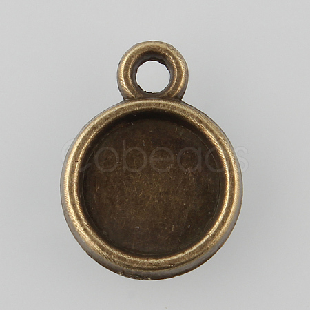 Tibetan Style Antique Bronze Alloy Flat Round Pendant Cabochon Settings X-TIBEP-M022-09AB-NF-1