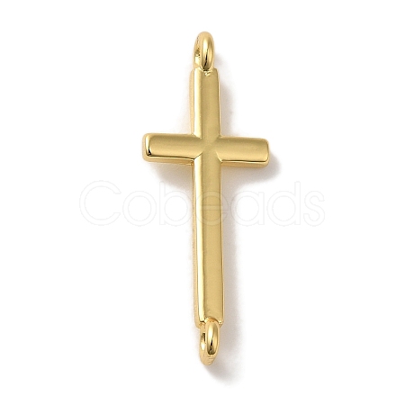 Rack Plating Brass Religion Cross Connector Charms Links KK-U027-04G-1