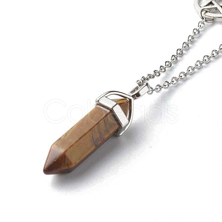 Bullet Faceted Natural Tiger Eye Pendant Necklace NJEW-JN03601-02-1