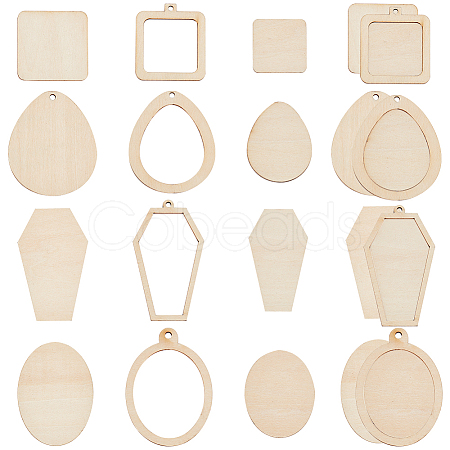 PandaHall Elite 16 Sets 4 Style Unfinished Wood Pendant & Cutout Set WOOD-PH0009-51-1