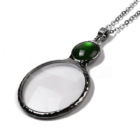 Flat Round Glass Magnifying Pendant Necklace for Women NJEW-K125-01B-03-1