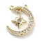 Brass Micro Pave Clear Cubic Zirconia Pendants, Moon & Star Charms, Real 14K Gold Plated, 14x12.5x2mm, Hole: 0.8mm